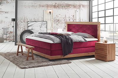 Boxspring-Wasserbett Dolomit mit Massivholz-Umrandung