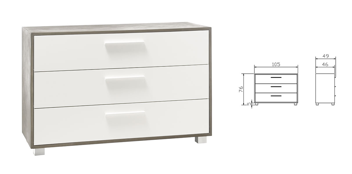 Kommode Chest Beton-Optik mit drei Massivholz Schubladen Abbildung 6