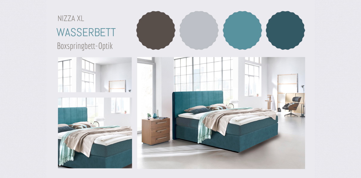 Boxspring-Wasserbett mit Nizza XL Kopfteil